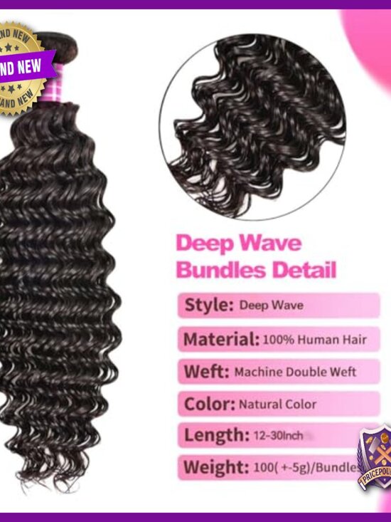 Brazilian Virgin Human Hair Bundles Deep Wave 4 Bundles 22-28 Inch main image 4